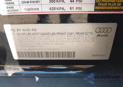 2012 Audi A3 2.0 Tdi Premium z USA, uszkodzony, nr VIN WAUBJAFM7CA101845